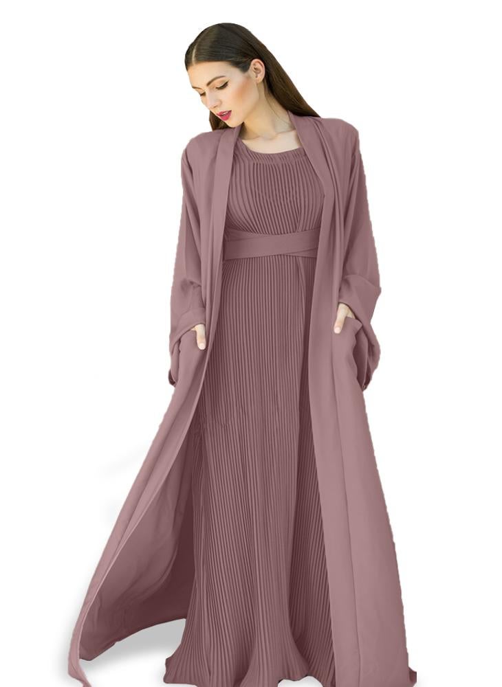 Cinereous color Abaya with Inner dress- 2pcs set-602C125