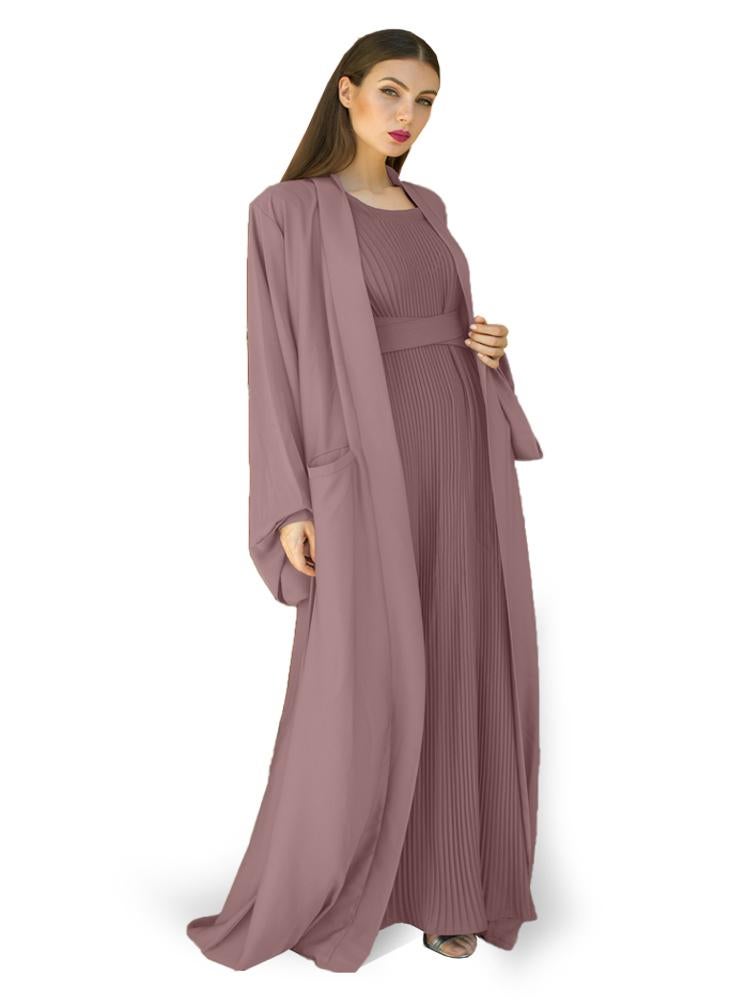 Cinereous color Abaya with Inner dress- 2pcs set-602C125