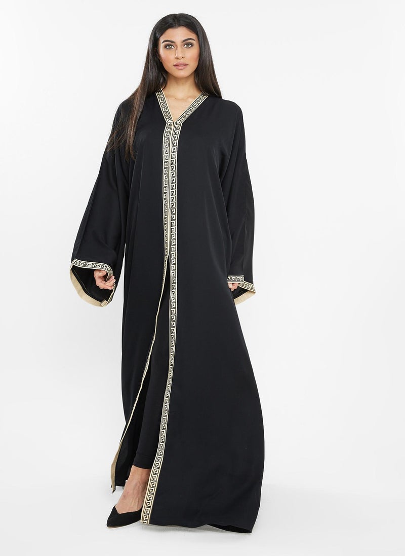 Black gold embroidery lace Abaya-AJ103A