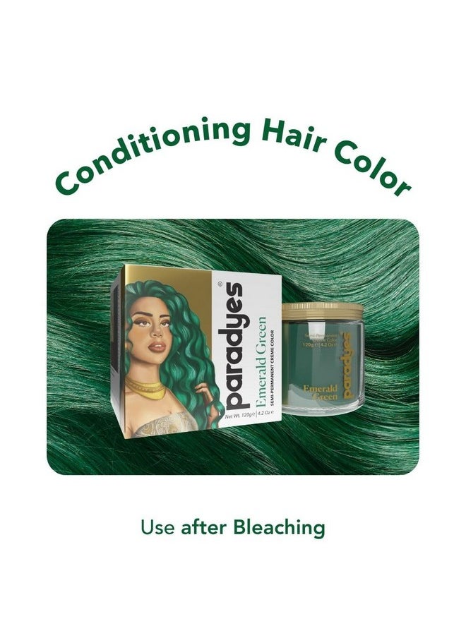 Semi-Permanent Emerald Green Diy Conditioner Based Hair Colour Infused With Aloe-Vera, Bhringaraj, Brahmi, Almonds & Amla 120 Gm