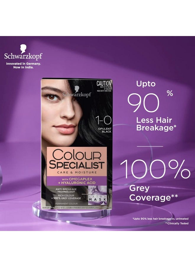 Colour Specialist Permanent Hair Colour, First At-Home Hair Colour With Omegaplex Anti-Breakage Technology, Powered By Hyaluronic Acid For Shinier Hair, 1.0 Opulent Black, 165Ml