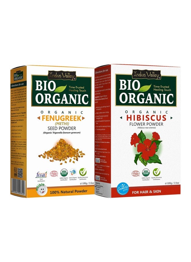 Bio Organic Natural And Pure Fenugreek Powder (Methi Powder) With Hibiscus Powder | Hibiscus Rosa-Sinensis For Skin Care & Hair Care (100G*2=200G)