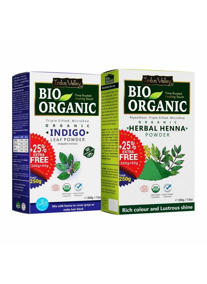 Bio Organic Indigo And Herbal Henna Powder Combo - 250 Gm Each