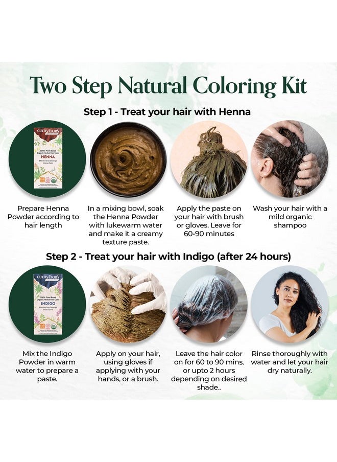 Organic Hair Colour Kit - Organic Herbal Hair Colour Kit For Women And Men - Ammonia Free Hair Colour Powder - Natural Hair Colour Kit Without Chemical -Henna And Indigo Powder Combo-100G+100G