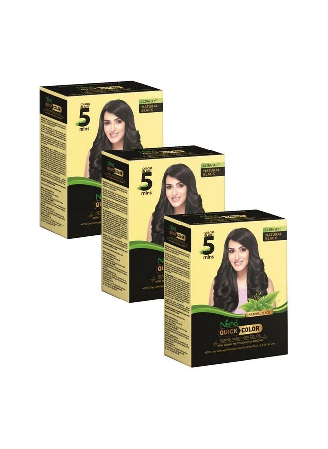 5 Minutes Quick Hair Colour For Women & Men | Henna Based Hair Color | 100% Gray Coverage With No Ammonia- Black (Pack Of 3)