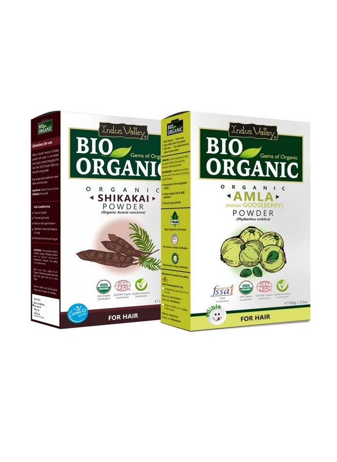 Bio Organic Natural Shikakai Powder | Acacia Concinna With Amla Powder | Indian Gooseberry For Hair Care - (100G+100G=200G)