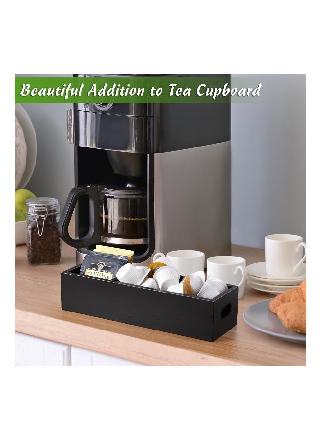 Tea Bag Organizer Black Wooden Holder Storage Containers with 3 Slots Sugar Packet Caddy Box for Countertop