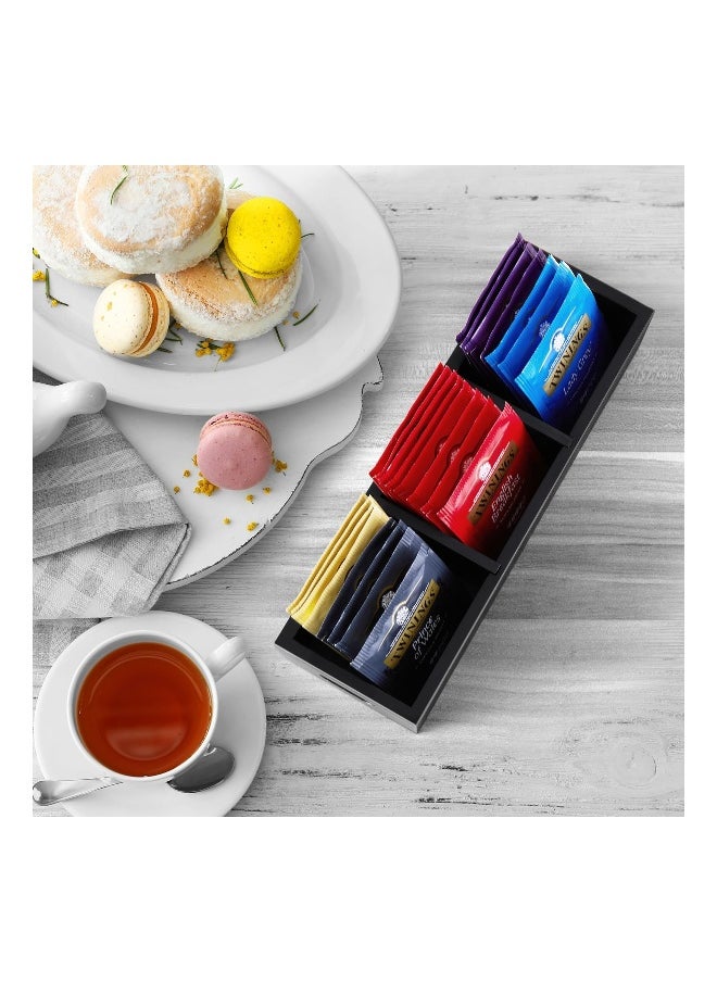 Tea Bag Organizer Black Wooden Holder Storage Containers with 3 Slots Sugar Packet Caddy Box for Countertop