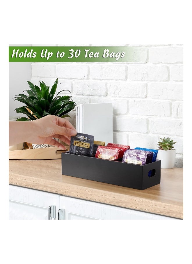 Tea Bag Organizer Black Wooden Holder Storage Containers with 3 Slots Sugar Packet Caddy Box for Countertop