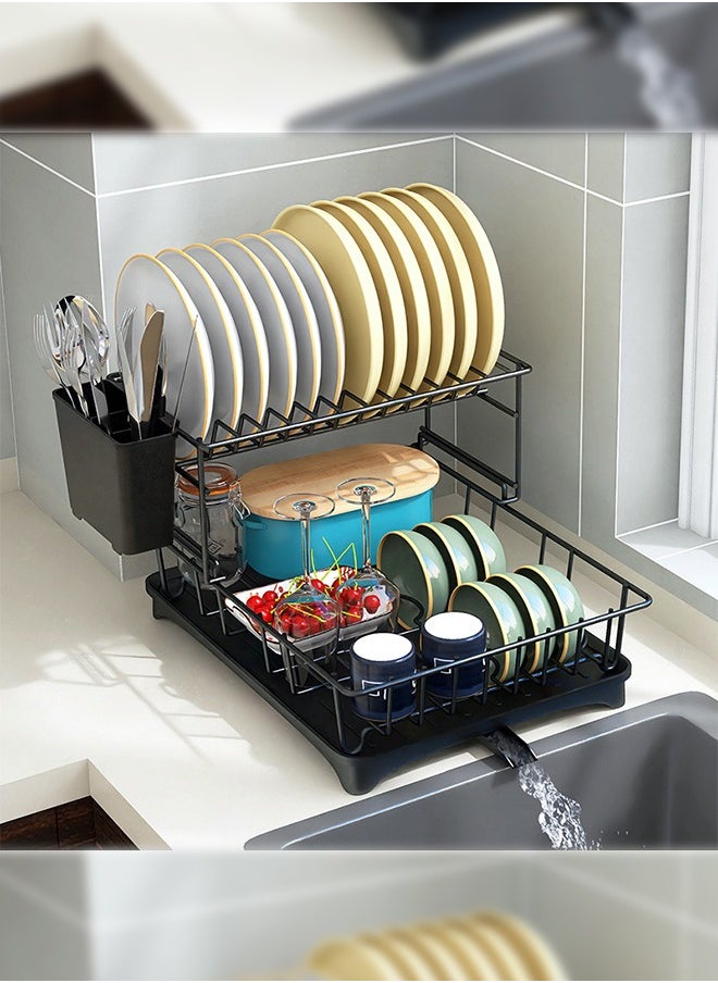 2 Layer Dish Rack  Drain Rack  Kitchen Dish Rack  Household Dish Rack Countertop Drying Rack