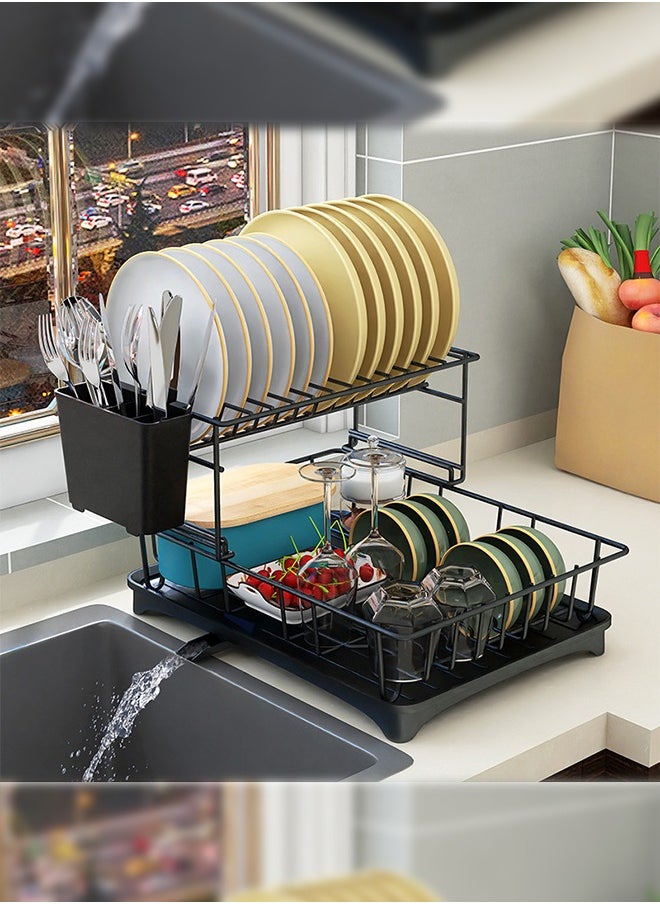 2 Layer Dish Rack  Drain Rack  Kitchen Dish Rack  Household Dish Rack Countertop Drying Rack