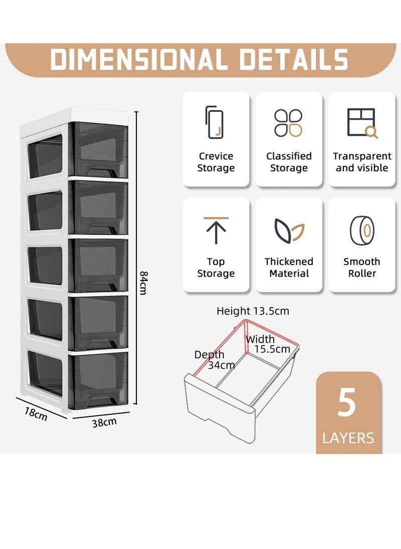 5 Layers Drawer Plastic Multi-Purpose Storage Cabinet With Wheel Storage Drawers for Closets Bedroom Nursery Room Hallway Bathroom