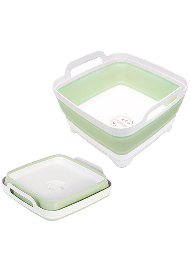 Collapsible Dish Tub Portable Sink, Folding Laundry Tub, 9L Washing Basin with draining Plug, Camping Dish Tub, Portable wash Dish Basin Green