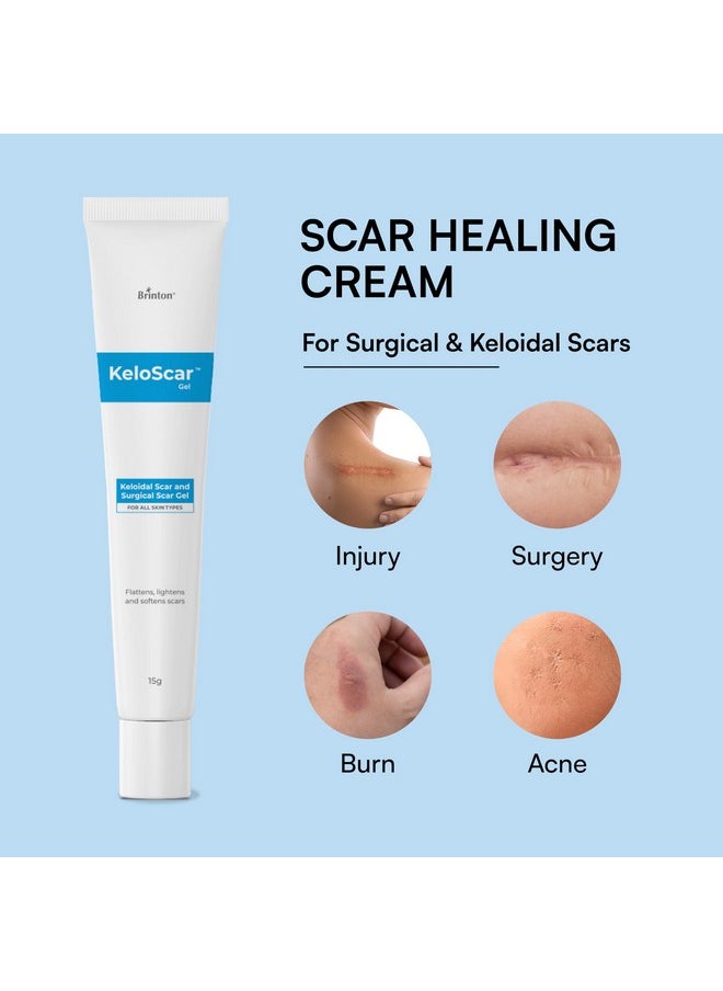 Keloscar Gel, Surgical Scar Gel For All Skin Types, Lightens & Softens Scars, Dermatologically Tested, Protects, Retains Moisture, Stimulates Skin Regeneration, 15 G