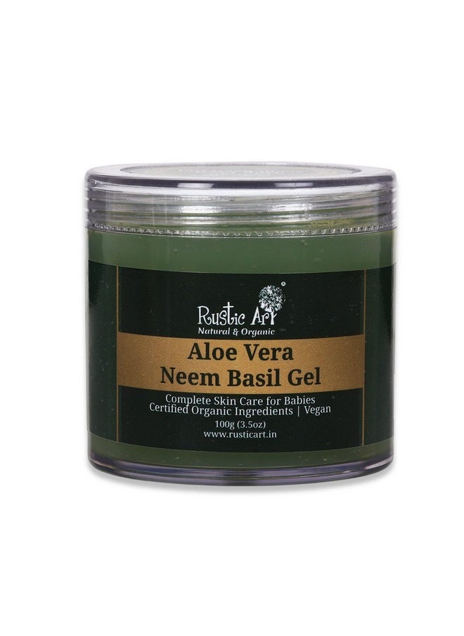 Organic Aloe Vera Neem Basil Gel | Soothing, Cooling | Anti Acne, Reduces Redness | For Kids, Women & Men | 100G