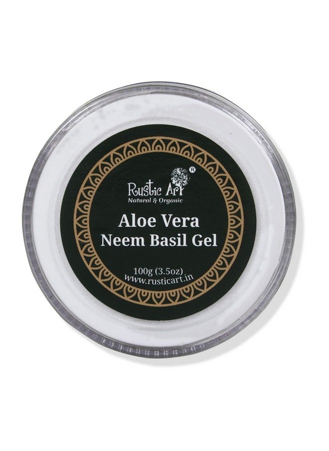 Organic Aloe Vera Neem Basil Gel | Soothing, Cooling | Anti Acne, Reduces Redness | For Kids, Women & Men | 100G