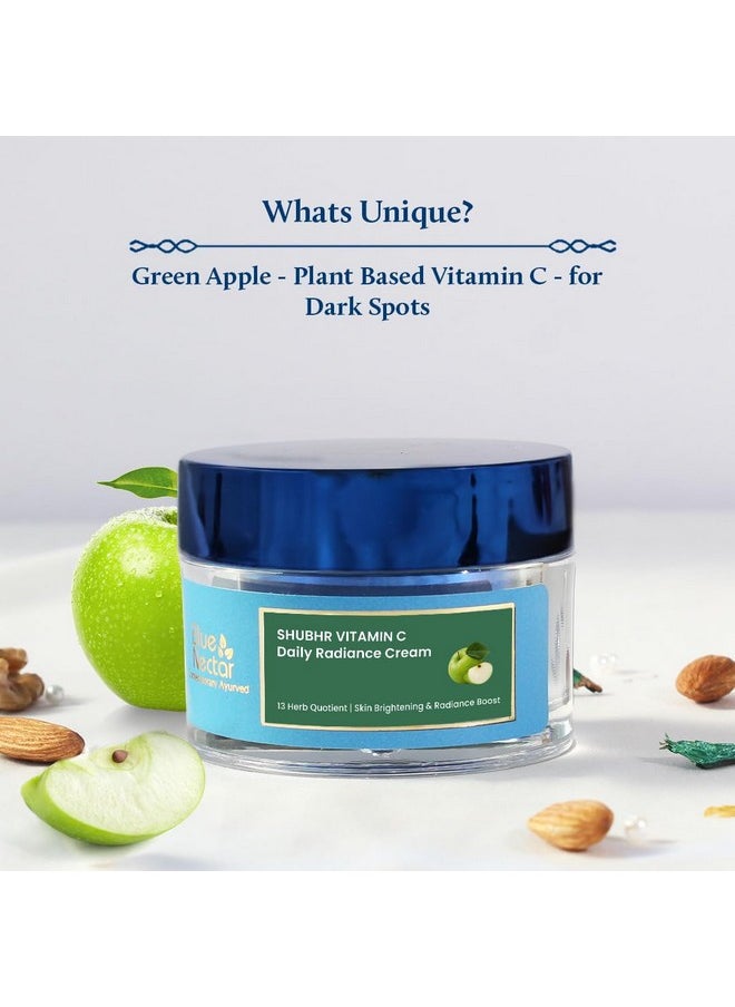 Natural Vitamin C Face Cream For Glowing Skin, Dark Spot Removal Cream For Women With Green Apple And Almond Oil (13 Herbs, 50G)