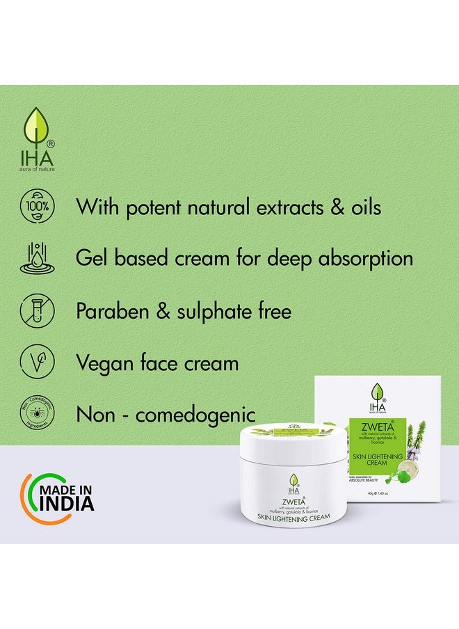 Zweta Skin Lightening Cream - Herbal Face Cream, Vegan Skin Brightening Cream With Mulberry, Gotukola And Licorice - Daily Face Cream For Women, Face Glowing Cream For Normal To Dry Skin - 40G