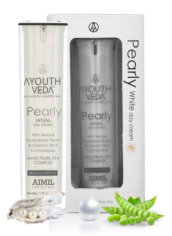 Pearly White Day Cream With Natural Spf 15 | Nourishes Skin With Pearl, Pea- Extract & Milk Cream | For A Pearly Lusture, Hydrate & Radiant Skin | Suits Normal & Oily Skin (Pack Of 1-50Gm)