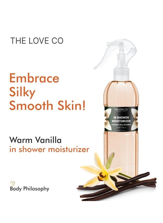 The Love Co In-Shower Moisturizer Warm Vanilla For Dry Skin - Anti-Blemish, Even Skin Tone, 100% Natural, Non-Greasy Formula, Suitable For All Skin Types, Luxurious Skincare - 250Ml