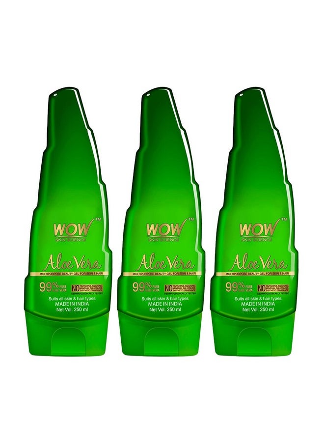 99% Pure Aloe Vera Gel For Face, Skin & Hair - 250Ml|Ultimate Gel For Glowing Skin|For Both Men And Women|Pack Of 3