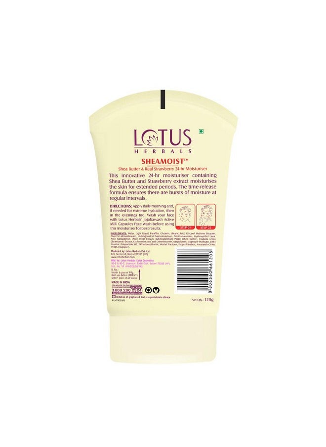 Lotus Herbal Sheamoist Shea Butter And Real Strawberry 24 Hour Moisturiser, 120G