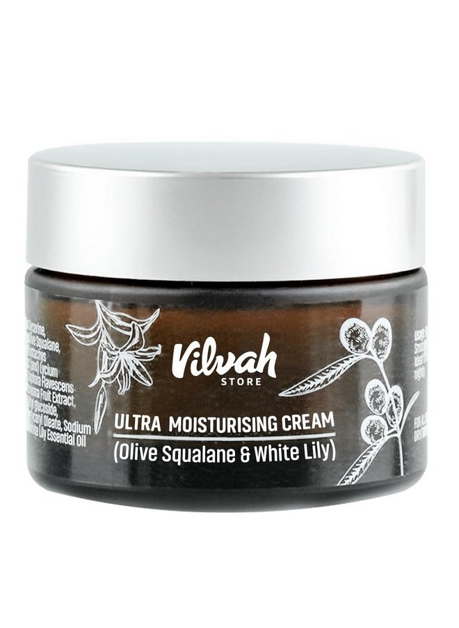 Ultra Moisturising Cream | For Normal, Dry & Sensitive Skin | For Face, Hand & Body | Non-Greasy Cream With Olive Squalene And White Lily | 50Ml