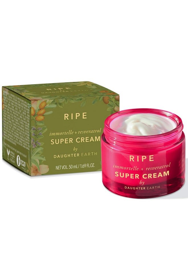 Ripe Super Cream Moisturiser Immortelle + Resveratrol For Menopause Hormonal Skin & Estrogen Free With Peptides, Ceramides & Red Clover | Targets Firmness, Lines & Wrinkles - 50 Ml