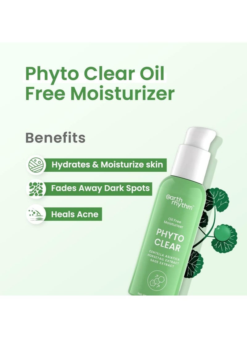 Earth Rhythm Phyto Clear Oil Free Moisturizer, Hydrates & Moisturize skin, for Acne & Redness with Centella Asiatica, Sage Extract, for Oily & Acne Prone Skin, Men & Women - 50 ml