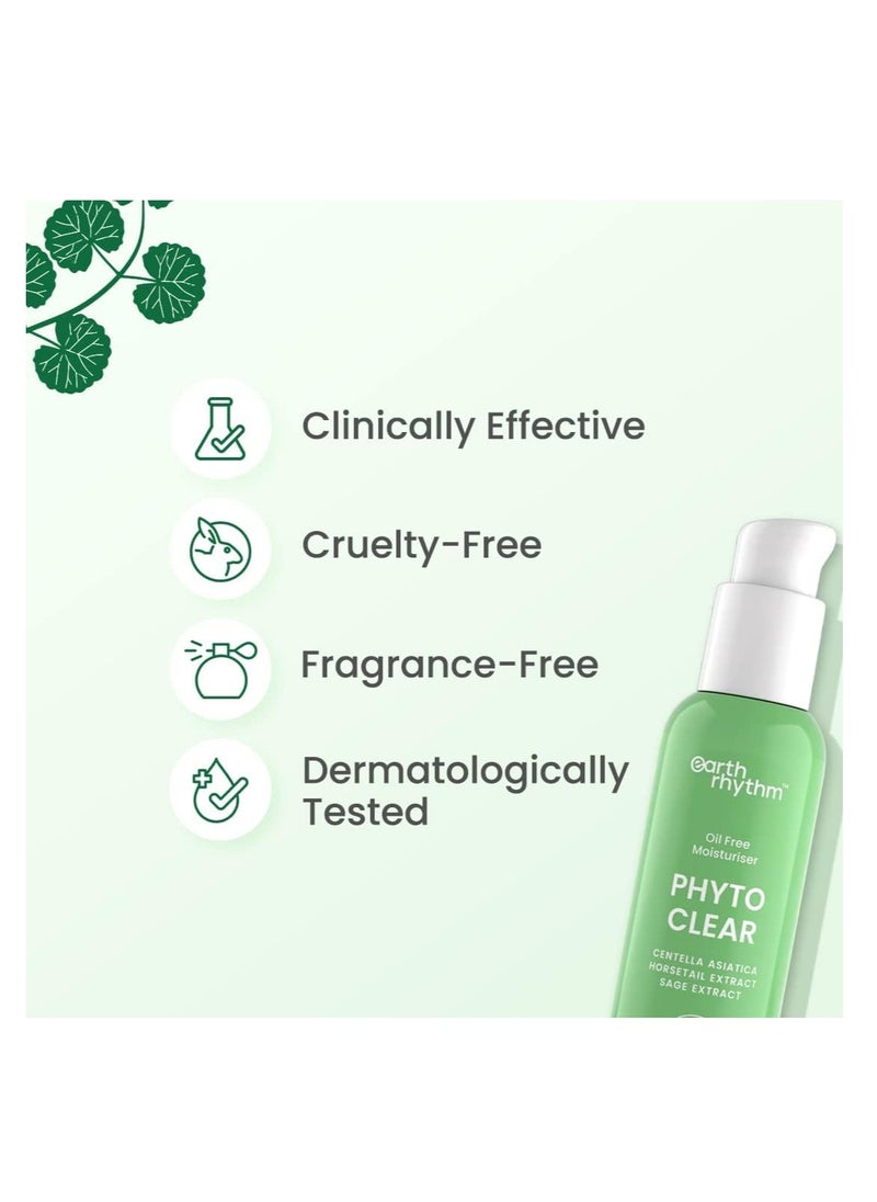 Earth Rhythm Phyto Clear Oil Free Moisturizer, Hydrates & Moisturize skin, for Acne & Redness with Centella Asiatica, Sage Extract, for Oily & Acne Prone Skin, Men & Women - 50 ml