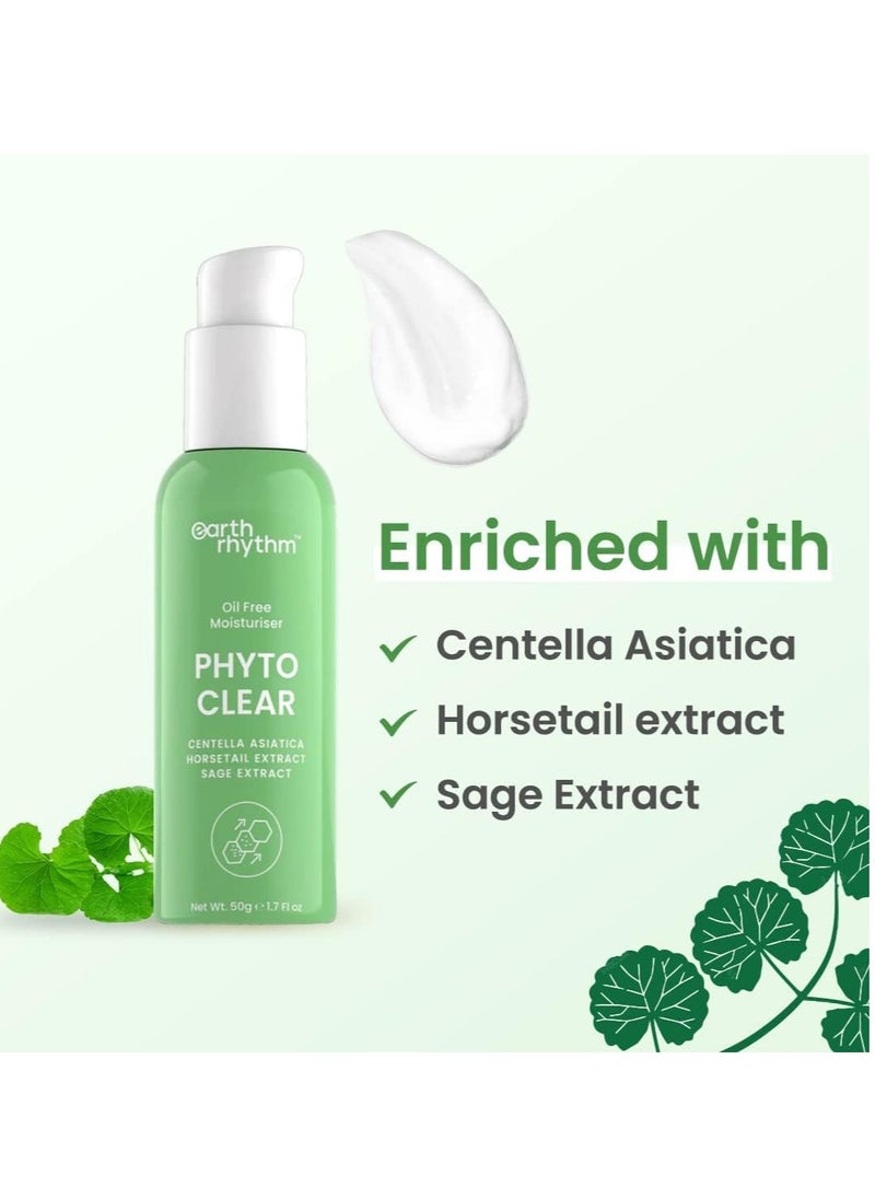 Earth Rhythm Phyto Clear Oil Free Moisturizer, Hydrates & Moisturize skin, for Acne & Redness with Centella Asiatica, Sage Extract, for Oily & Acne Prone Skin, Men & Women - 50 ml