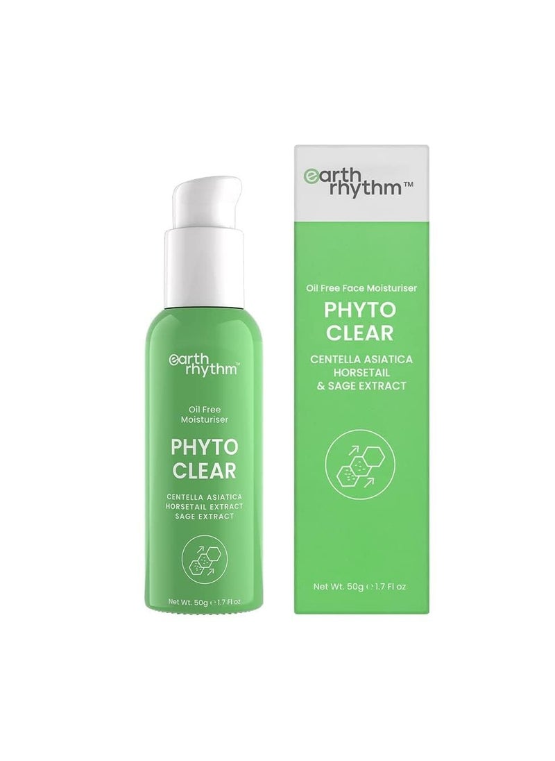 Earth Rhythm Phyto Clear Oil Free Moisturizer, Hydrates & Moisturize skin, for Acne & Redness with Centella Asiatica, Sage Extract, for Oily & Acne Prone Skin, Men & Women - 50 ml