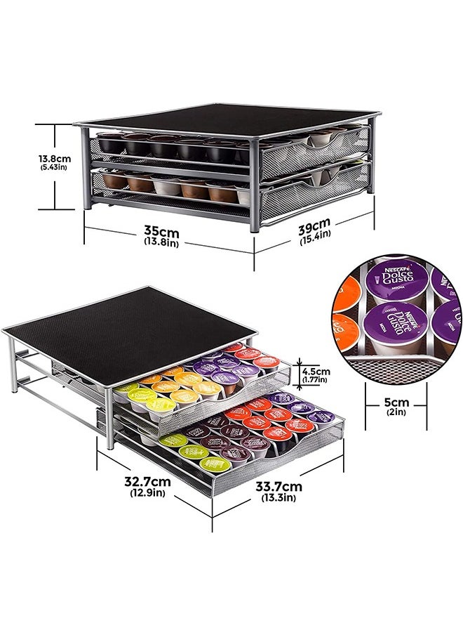 Coffee Pod Holder, 72 Dolce Gusto Pod Holders, Coffee Capsules Storage Drawer with Coffee Machine Stand & Non - Slip Feet