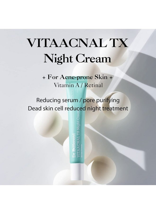 Vitaacnal Tx Night Cream For Face - Soothing & Nourishing Retinal Sebum Control Night Cream For Acne-Prone Skin - Blackheads Care Oil-Free Treatment Removes Dead Skin Cells 0.7Oz.