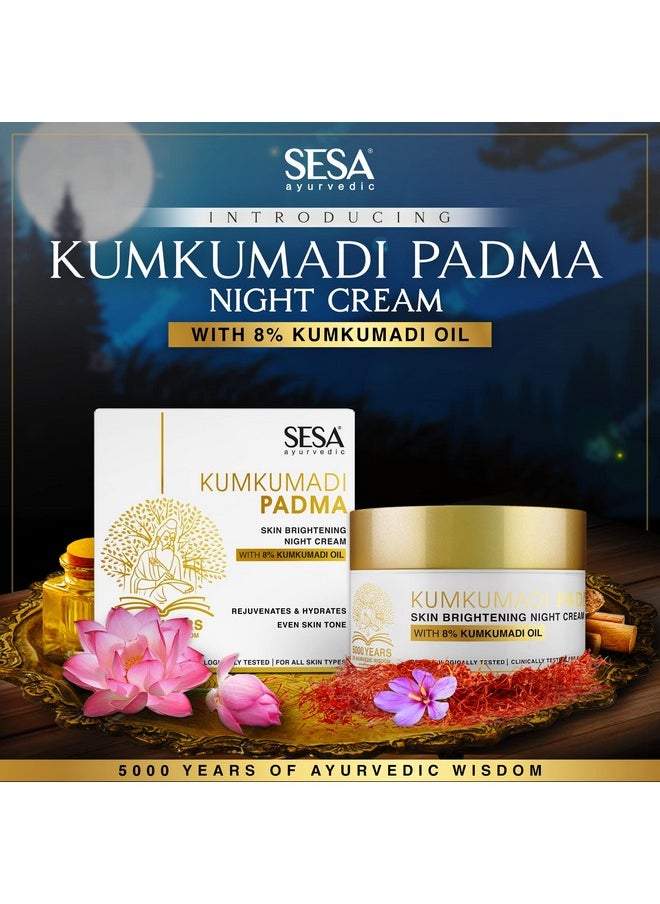 8% Kumkumadi Padma Night Cream 50G I Skin Brightening, Helps Reduce Fine Lines & Wrinkles I Promotes Skin Rejuvenation & Skin Repair I Anti -Ageing, Even Skin Tone