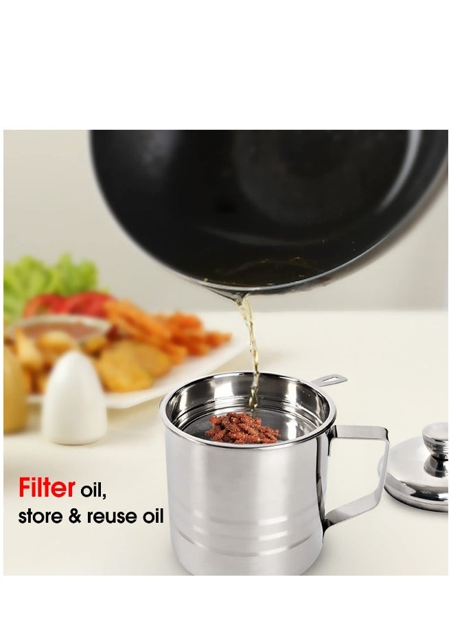 1.2L Oil Strainer Container, Stainless Steel Kitchen Cooking Oil Storage Pot Grease Keeper with Detachable Fine Mesh Filter