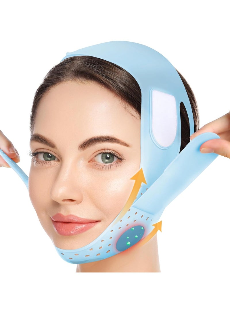 JUSRON V-Line Mask Chin Up Mask Face Strap, Soft Silicone Chin Strap V Shaped Face Mask, Jaw Exerciser 23-27 Inches (Light Blue)