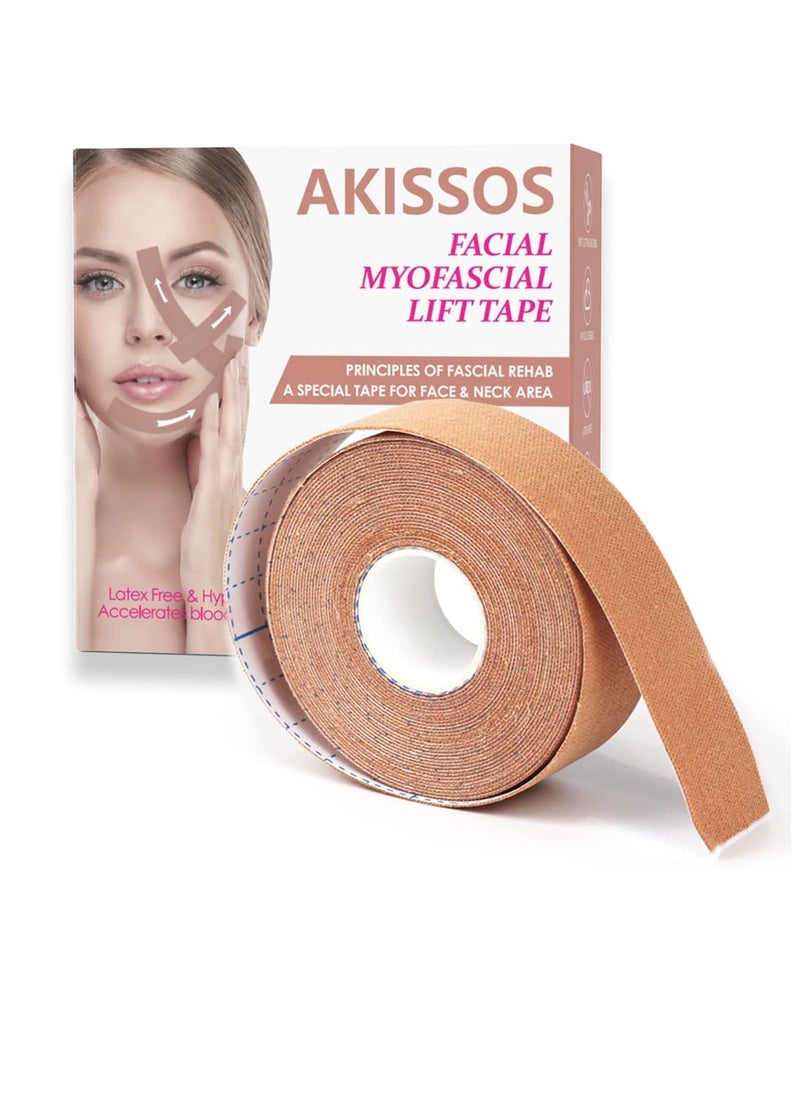 Akissos Facial Myofascial Lift Tape Face Lift Tape Face Toning Belts Anti Wrinkle Patches Anti Freeze Stickers Neck Lift Tape Unisex For Firming and Tightening Skin 2.5cm*5m