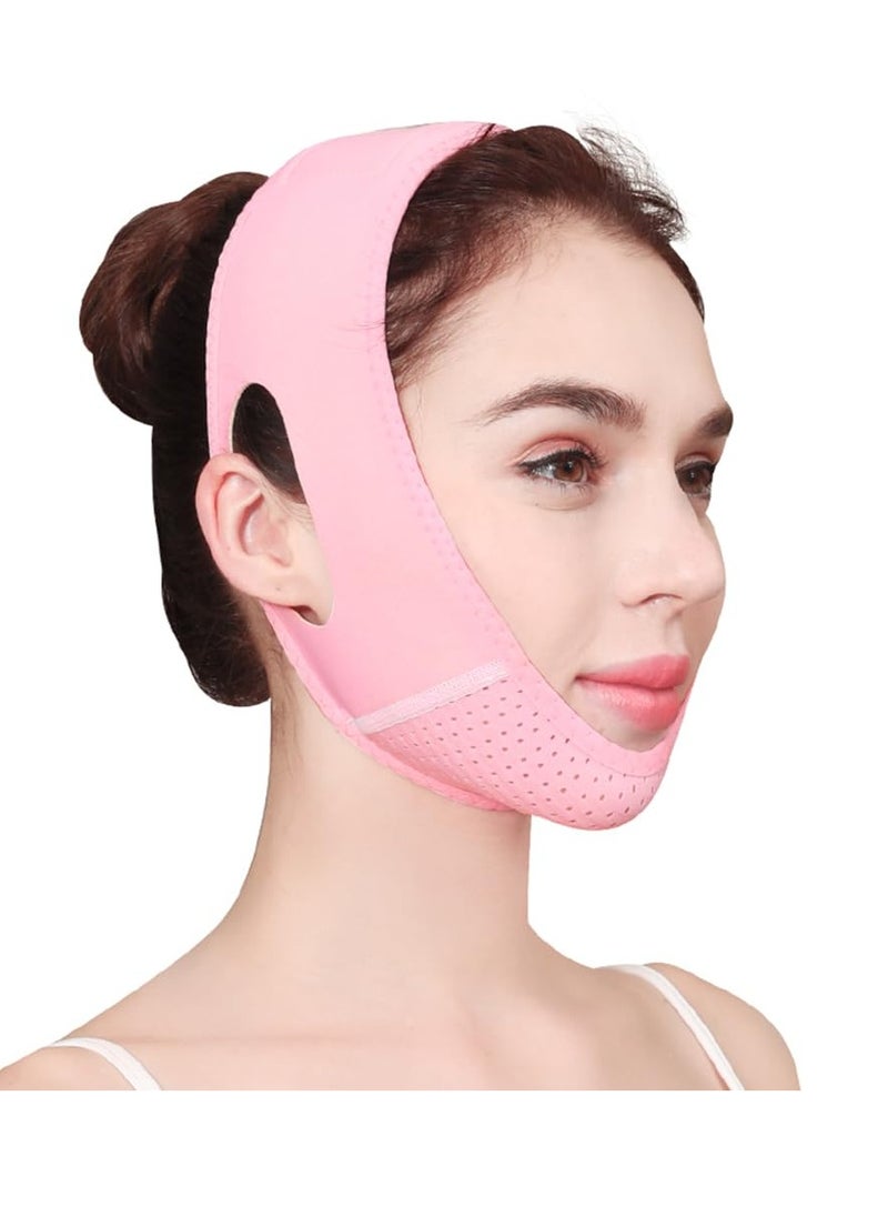 CURELIX Double Chin Reducer, Reusable Double Chin V Line Lifting Belt with Chin Strap for Women Face Lift Mask (Pink)