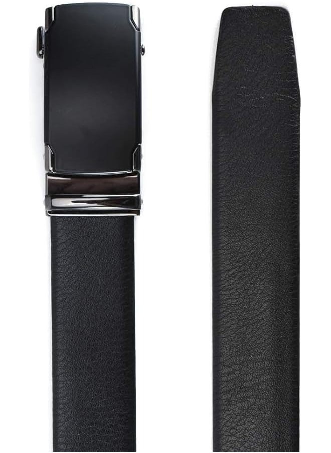 Men’s PU Leather Ratchet Dress Belt With Automatic Buckle, Enclosed in an Elegant Gift Box - Pure Black