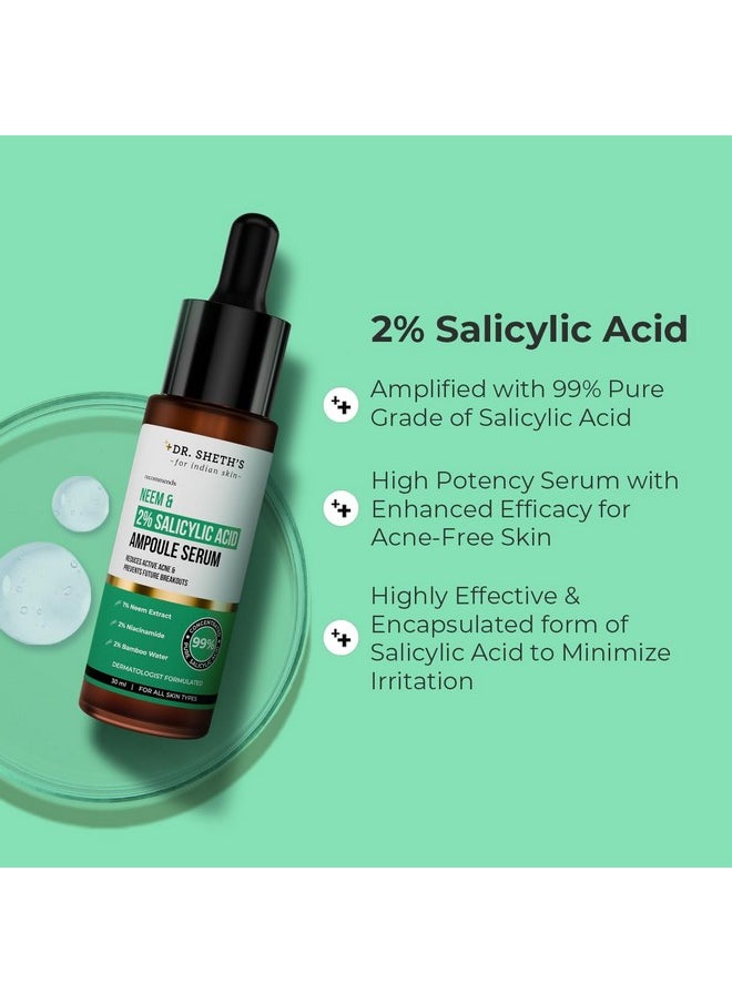 Neem & Salicylic Acid Serum For Active Acne,Blackheads & Open Pores|2% Salicylic Acid & 1% Niacinamide|For Oily & Acne-Prone Skin|Men & Women|30Ml