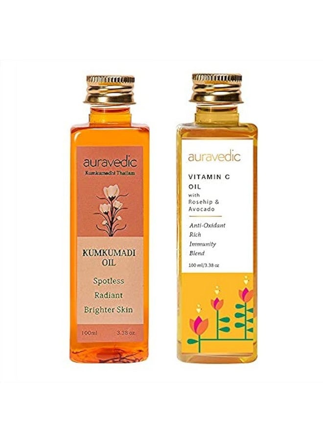 Kumkumadi Tailam For Face Kumkumadi Face Oil For Glowing Skin And Vitamin C Oil Face Serum With Rosehip Oil 100 Ml Pack Of 2 Vitamin C Serum Kumkumadi Oil Body Oil After Bath For Daily Use