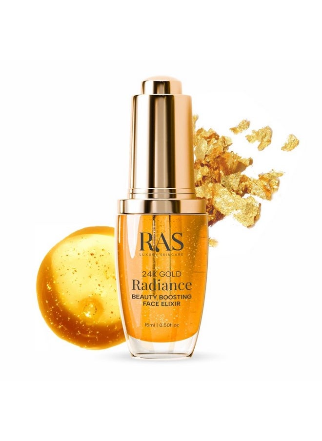 24K Gold Radiance Elixir Face Serum For Glowing Skin & Skin Brightening | Face Oil | Nourish & Repair | Reduce Wrinkles, Acne & Dark Spots | (15 Ml)