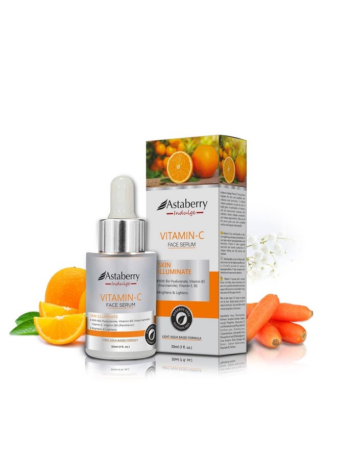 Indulge Vitamin C Face Serum For Brighten Skin With Orange Peel Extract | For Even Skin Tone | Hydrates The Skin | With Bio Hyaluronate | Vitamin B3 & Vitamin E- Net Content -30 Ml