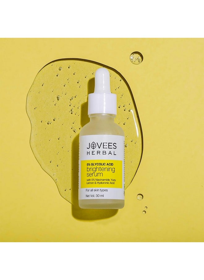 Herbal 5% Glycolic Acid Brightening Serum With 5% Niacinamide Yuzu Lemon & Hyaluronic Acid | Improves Skin Texture & Uneven Skin | For All Skin Types | 30 Ml