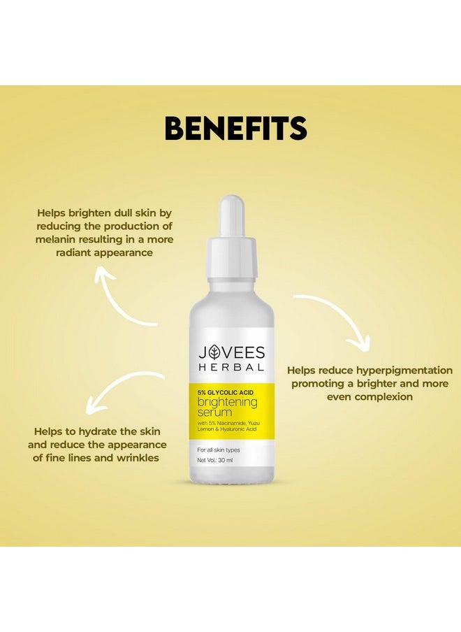 Herbal 5% Glycolic Acid Brightening Serum With 5% Niacinamide Yuzu Lemon & Hyaluronic Acid | Improves Skin Texture & Uneven Skin | For All Skin Types | 30 Ml