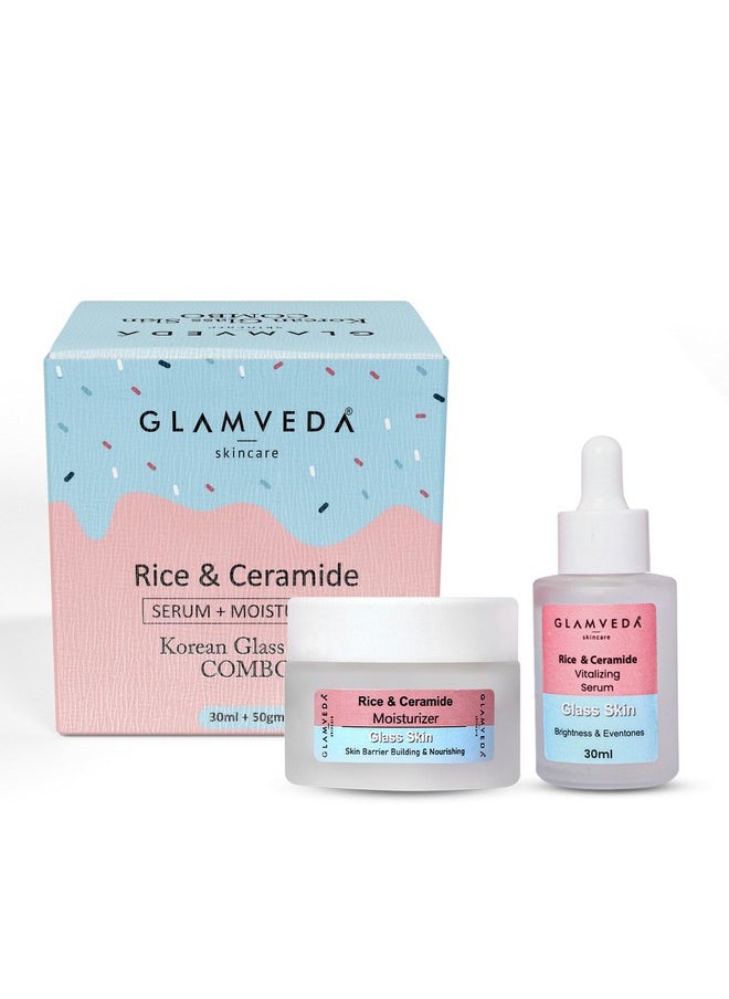 Korean Glass Skin Rice & Ceramide Face Serum & Moisturizer Combo For Dry & Sensitive Skin Types