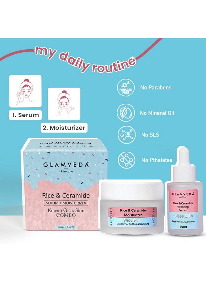 Korean Glass Skin Rice & Ceramide Face Serum & Moisturizer Combo For Dry & Sensitive Skin Types