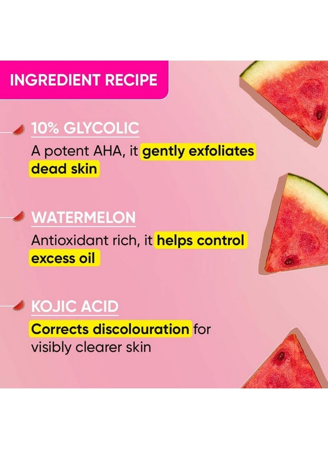 Watermelon 10% Glycolic Serum For Face Glowing, With Kojici | Targets Pigmentation & Dark Spots | Targets Dullness, Uneven Texture, Sebum & Excess Oil | Serum For Oily & Normal Skin | 30Ml