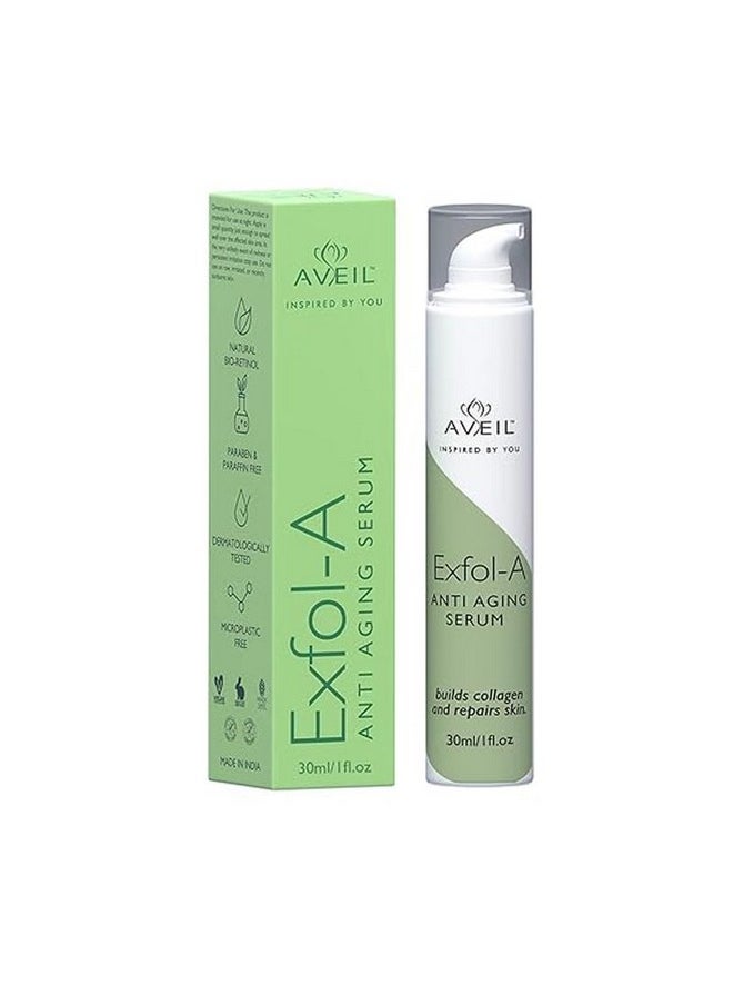 Exfol-A Anti Aging Face Serum | Renews & Repairs Skin Overnight | Collagen Boosting Firming Formula | Reduces Wrinkles, Fine Lines, & Evens Skin Tone | For All Skin Types | Night Serum | 30Ml